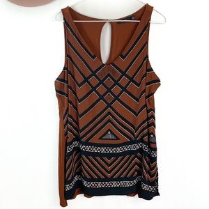 APT 9 Geometric Print Brown & Black Stretch Top